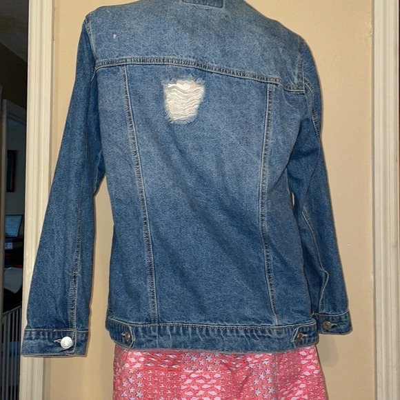 Refuge womens Small Jacket coat Jean denim distressed blue button up basic - Picture 3 of 5